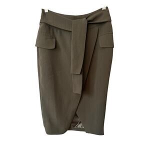 PENCIL SKIRT WOMENS ARMY GREEN SASH TIE SIZE S FAUX POCKETS SLIT IN FRONT